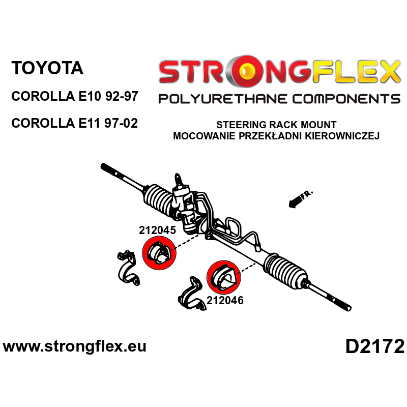 STRONGFLEX|212045A: Steering rack bush SPORT Toyota Corolla VIII 97-02 E110 VII 92-97 diagram scheme:D2172