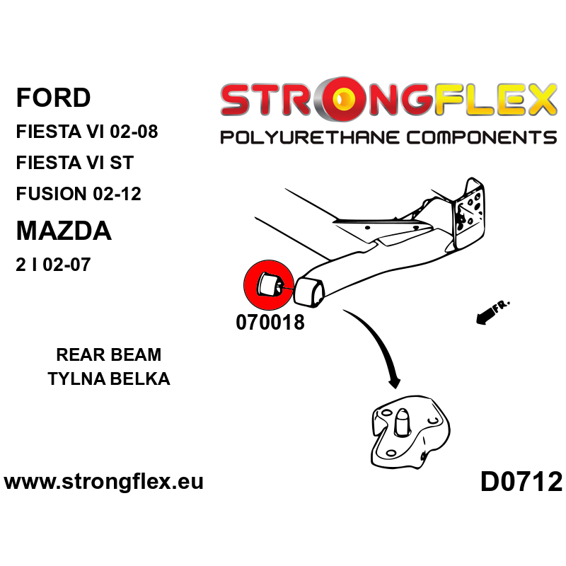 STRONGFLEX|070018A: Hinterstrahl-Montagebuchse SPORT Ford Fiesta MK6/ST 02-08 Fusion 02-12 Mazda 2 Demio I Diagramm Schema:D0712