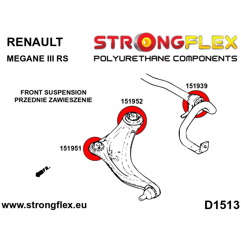 STRONGFLEX|151939B: Front anti roll bar bush Renault Scenic III 09-16 Grand II 09-15 Fluence Mégane 09-17 diagram scheme:D1513