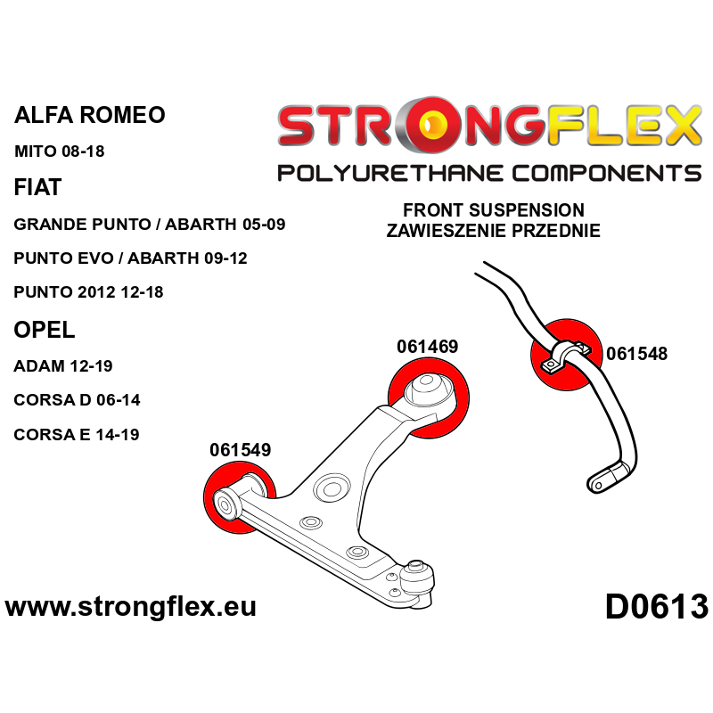 STRONGFLEX|066069B: Front suspension bush kit Alfa Romeo Mito 08-18 type 955 Fiat Punto Grande/Abarth diagram scheme:D0613