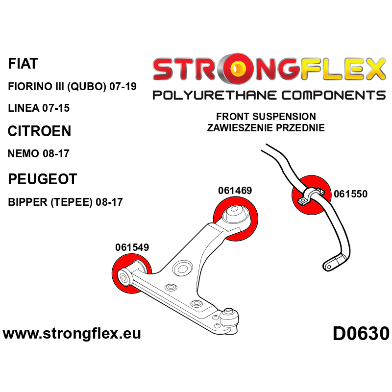 STRONGFLEX|061469B: Front wishbone rear bush Alfa Romeo Mito 08-18 type 955 Citroën Nemo 08-17 Fiat diagram scheme:D0630