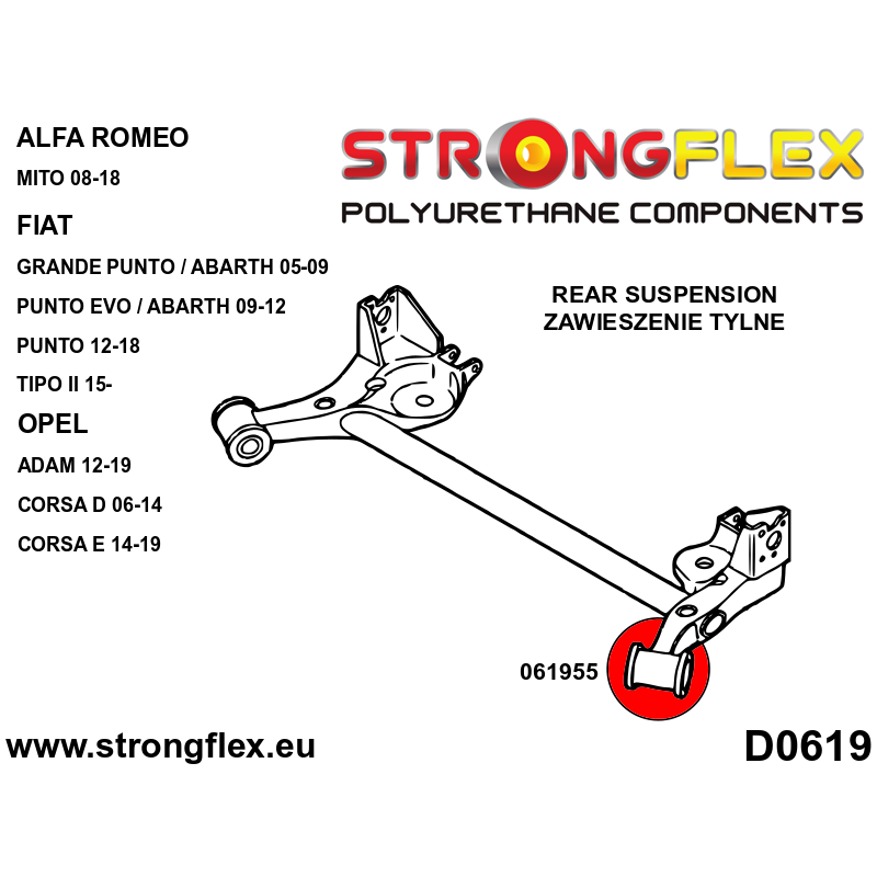 STRONGFLEX|061955A: Heck Träger buchsen 69,5mm SPORT Alfa Romeo Mito 08-18 type 955 Fiat Linea 07-15 Diagramm Schema:D0619