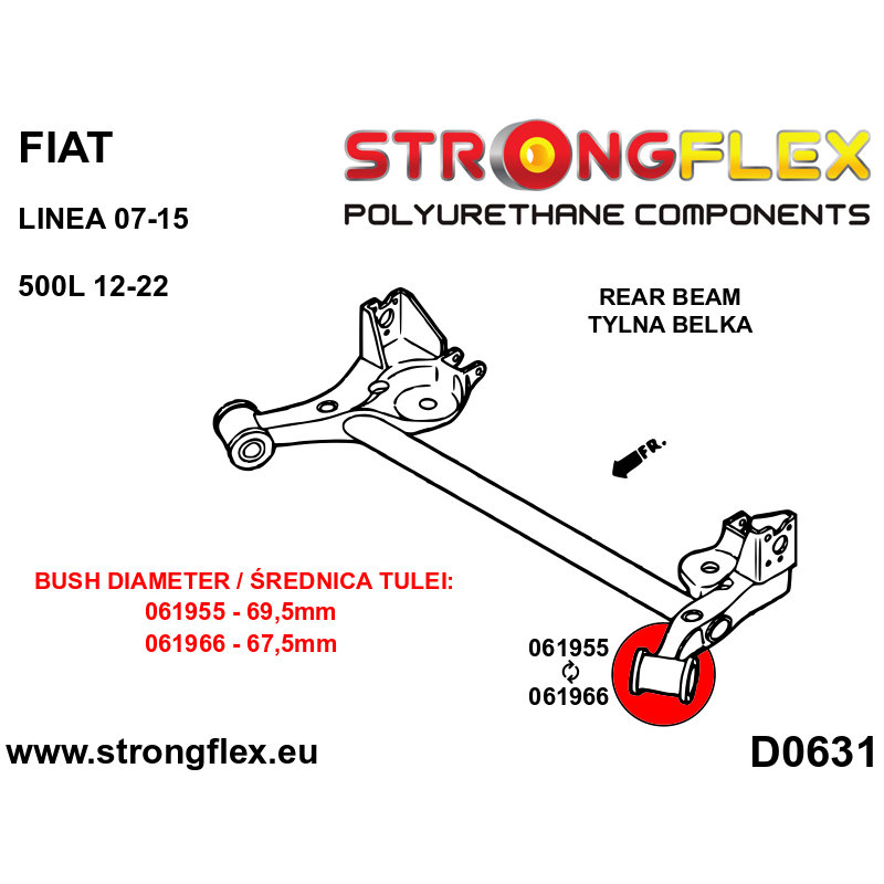 STRONGFLEX|061966A: Rear beam bush 67,5mm SPORT Citroën Nemo 08-17 Fiat Fiorino III/Qubo 07-19 Linea diagram scheme:D0631