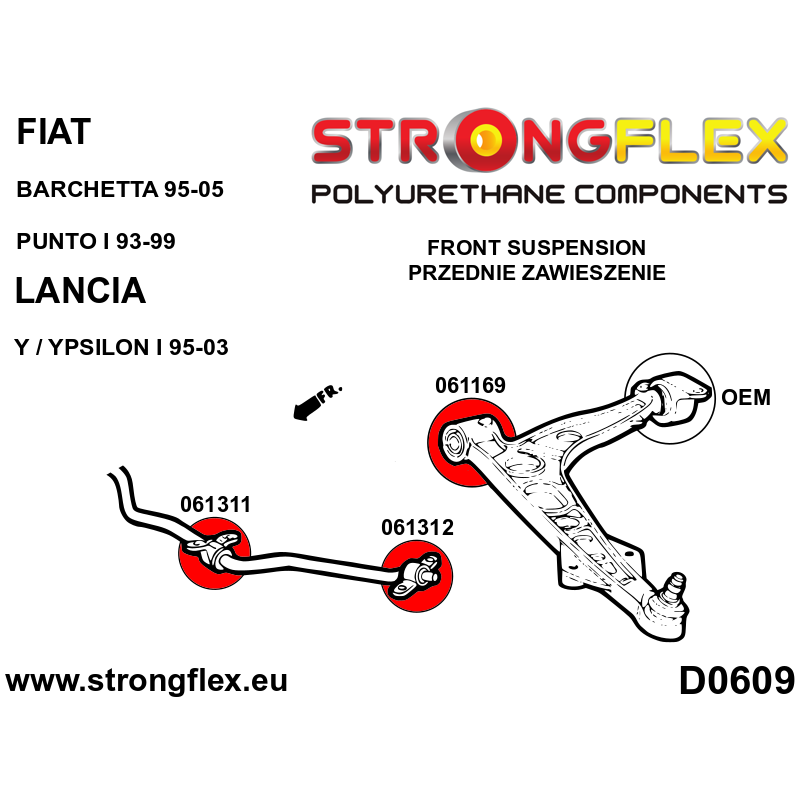 STRONGFLEX|061311B: Front anti roll bar bush - inside Fiat Barchetta 95-05 Punto I 93-99 Lancia Y/Ypsilon diagram scheme:D0060