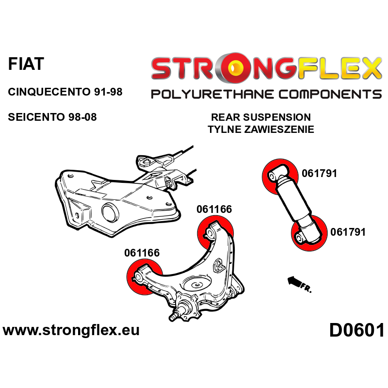 STRONGFLEX|066074A: Kompletter Polyurethan Buchsensatz SPORT Fiat Cinquecento 91-98 Seicento Diagramm Schema:D0601