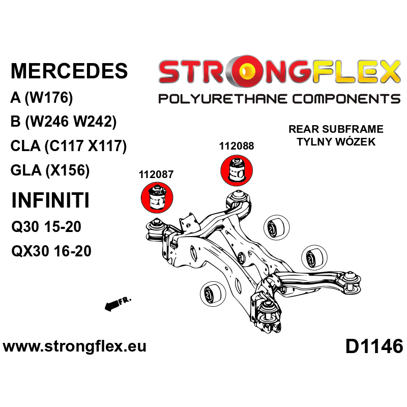 STRONGFLEX|112087A: Hintere Achsträger – vordere Buchse SPORT Mercedes Klasse A III 12-17 W176 4MATIC Diagramm Schema:D1146