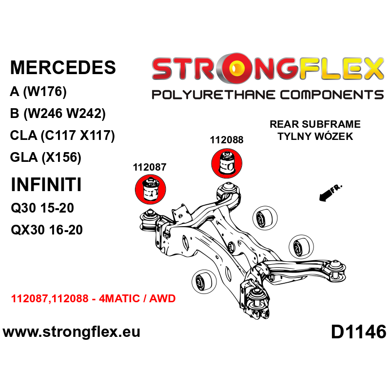 STRONGFLEX|116291A: Komplettes Fahrwerk Buchsen-Kit SPORT Mercedes Klasse A III 12-17 W176 4MATIC B II Diagramm Schema:D1146