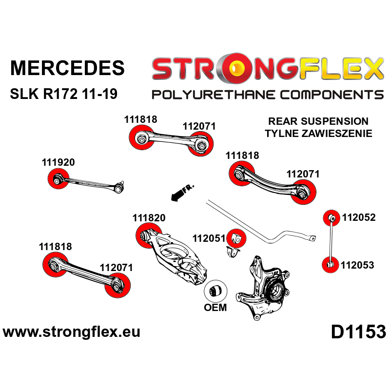 STRONGFLEX|116292A: Rear suspension bush kit SPORT Mercedes SLK R172 diagram scheme:D1153