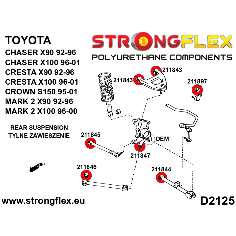 STRONGFLEX|216241A: Full suspension bush kit SPORT Toyota Chaser V 92-96 X90 VI 96-01 X100 Cresta IV Crown diagram scheme:D2125