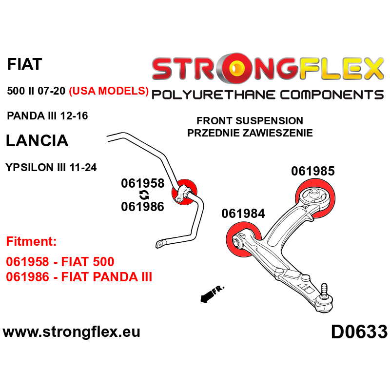 STRONGFLEX|061986A: Front anti roll bar bush SPORT Fiat Panda III diagram scheme:D0633