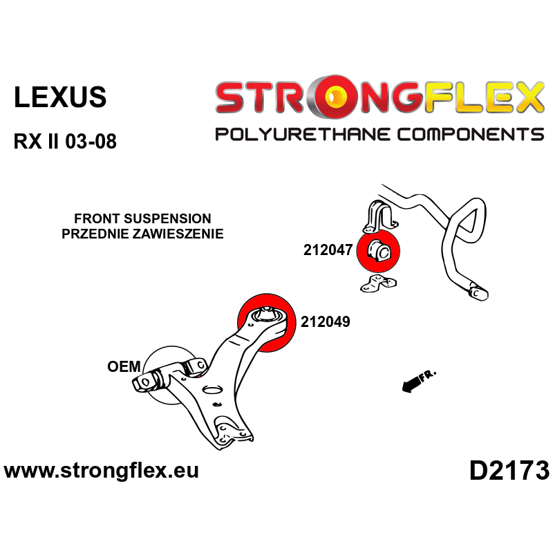 STRONGFLEX|212047A: Front anti roll bar bush SPORT Lexus RX II diagram scheme:D2173