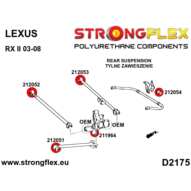 STRONGFLEX|211964A: Hintere Längslenkerbuchse SPORT Toyota Celica VI 93-99 T200 ST202 ST204 FWD ST205 Diagramm Schema:D2175