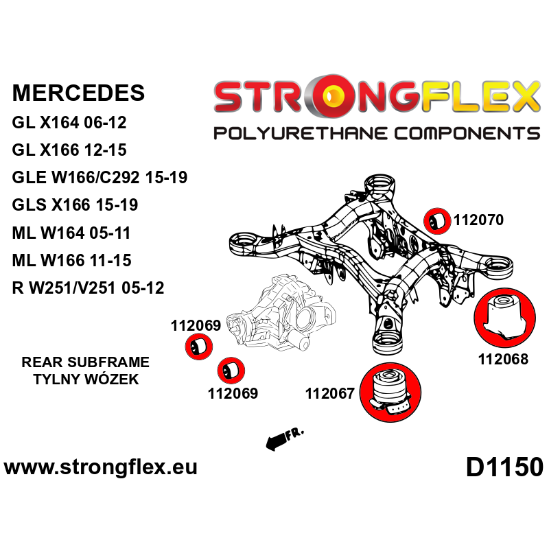 STRONGFLEX|112069A: Tuleja tylnego dyferencjału – przednia SPORT Mercedes Klasa R 05-12 W251/V251 GL diagram schemat:D1150