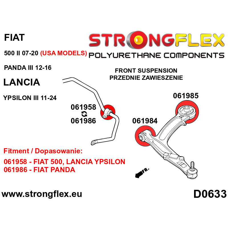 STRONGFLEX|066066A: Front suspension bush kit SPORT Fiat 500 II 07-20 Ford KA 08-16 Panda III 12-16 Lancia diagram scheme:D0633