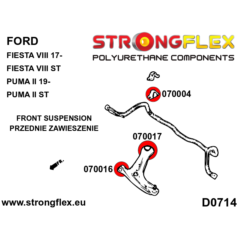 STRONGFLEX|076167A: Vorderachsbuchsen Satz SPORT Ford Fiesta MK8/ST 17- Puma MK2 Diagramm Schema:D0714