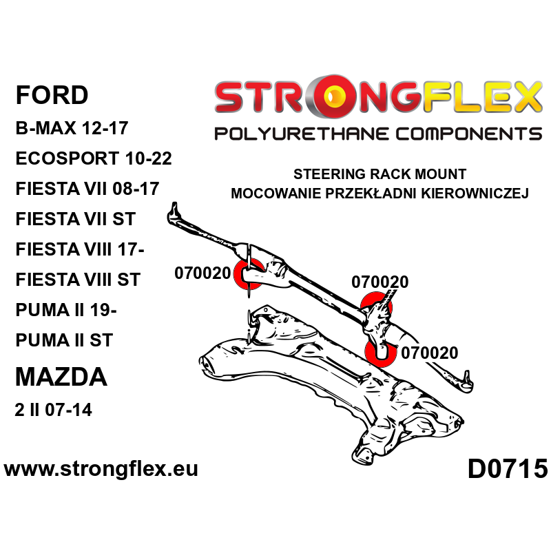 STRONGFLEX|070020A: Lenkgetriebebuchse SPORT Ford Fiesta MK7/ST 08-17 Mazda 2 Demio II 07-14 MK8 17- Diagramm Schema:D0071