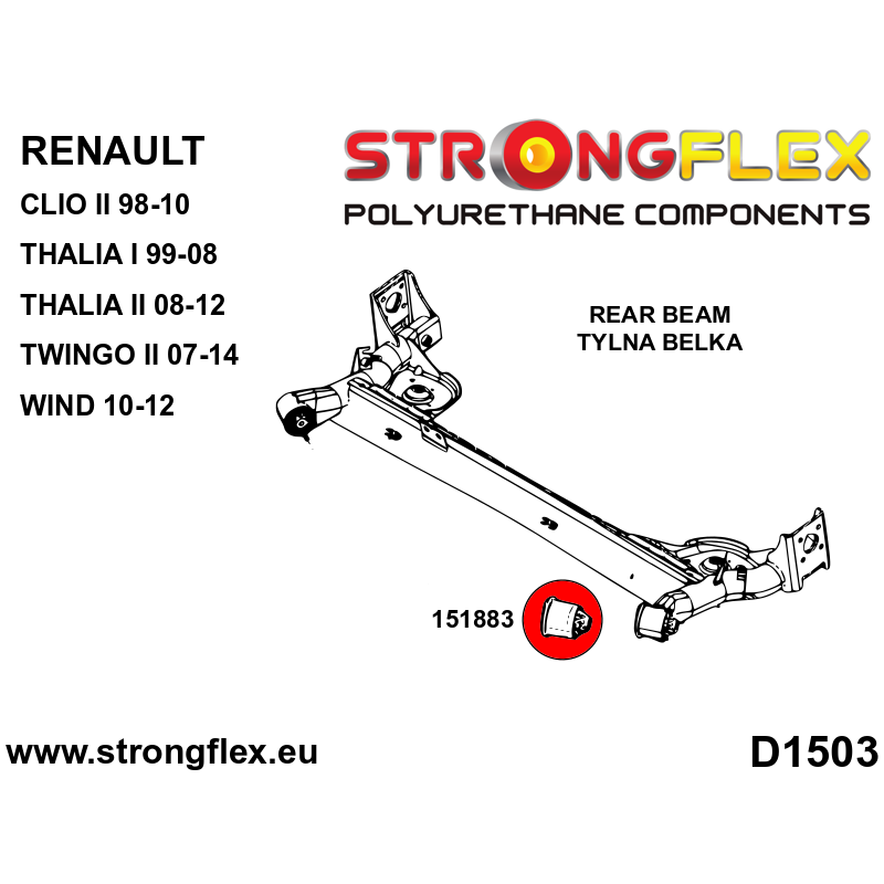 STRONGFLEX|151883A: Hinterachsträger Buchse SPORT Renault Thalia I/Symbol 99-08 Twingo II 07-14 Clio Diagramm Schema:D1503