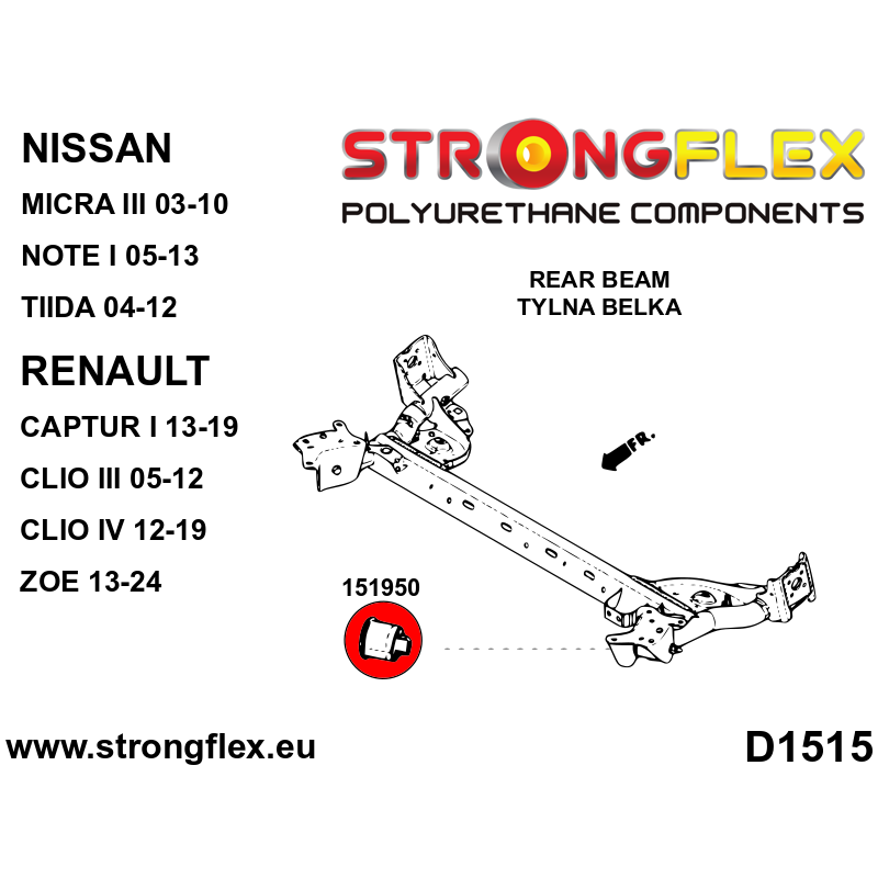 STRONGFLEX|151950A: Hinterstrahl - Montagebuchse SPORT Nissan Micra III 02-10 K12 Note I 05-12 E11 Diagramm Schema:D1515