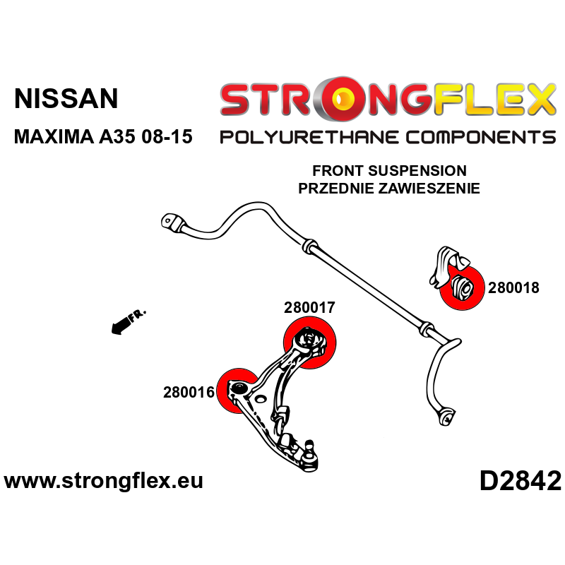 STRONGFLEX|280016A: Front control arm – front bush SPORT Nissan Maxima VII 09-15 diagram scheme:D2842