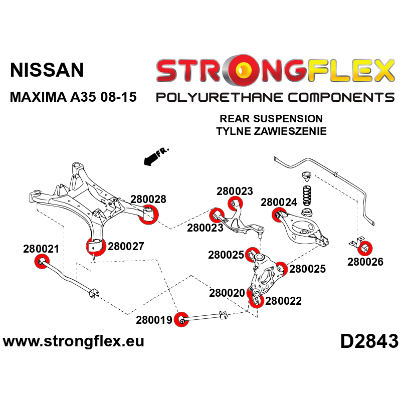 STRONGFLEX|280019A: Hinterer Längslenker - vordere Buchse SPORT Nissan Maxima VII 09-15 Diagramm Schema:D2843