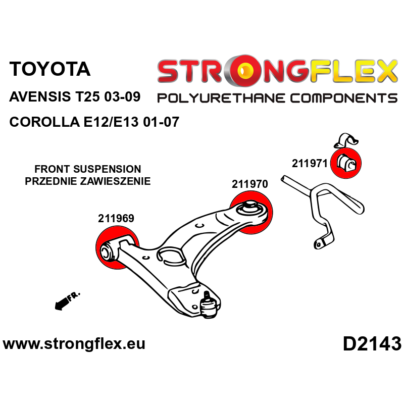 STRONGFLEX|216290A: Full suspension bush kit SPORT Toyota Corolla IX 01-07 E120 diagram scheme:D2143