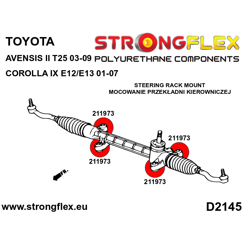 STRONGFLEX|211973B: Steering rack mount bush Toyota Corolla IX 01-07 E120 E130 Avensis II 03-09 diagram scheme:D2145