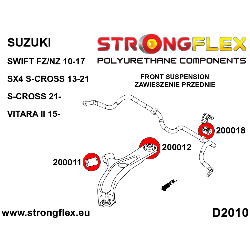 STRONGFLEX|200012A: Front control arm – rear bush SPORT Suzuki Swift MZ/EZ 04-10 FZ/NZ 10-17 Splash diagram scheme:D2010