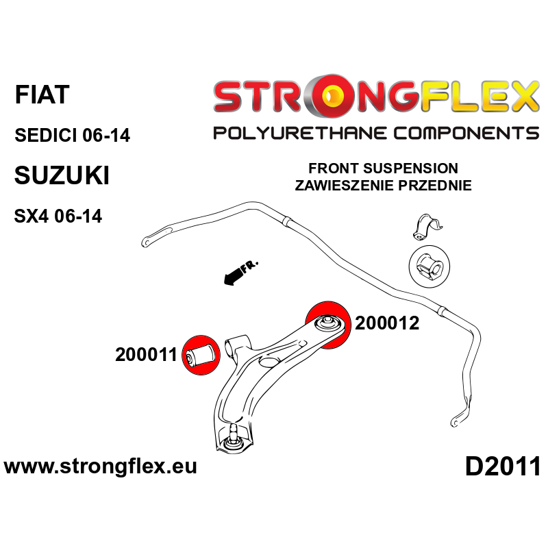 STRONGFLEX|200012A: Tuleja wahacza przedniego – tylna SPORT Suzuki Swift MZ/EZ 04-10 FZ/NZ 10-17 Splash diagram schemat:D2011