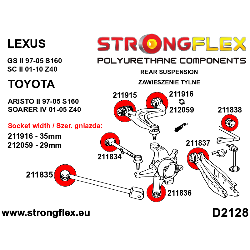 STRONGFLEX|216246B: Full suspension bush kit Lexus GS/F II 97-05 S160 SC 01-10 Z40 Toyota Soarer IV 01-05 diagram scheme:D2128