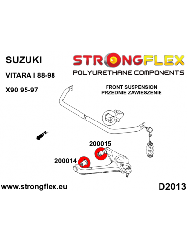 STRONGFLEX|206162A: Polyurethan Buchsensatz für Vorder- und Hinterachse SPORT Suzuki X-90 95-97 Vitara Diagramm Schema:D2013