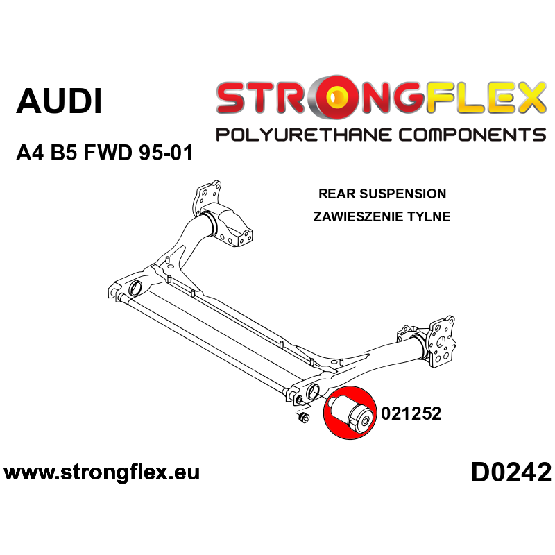 STRONGFLEX|021252A: Hinterstrahl-Montagebuchse SPORT Audi A4/S4 RS4 I 95-01 B5 Diagramm Schema:D0242