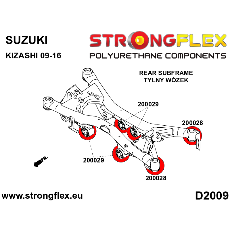 STRONGFLEX|200028A: Hintere Achsträger Buchse SPORT Suzuki Kizashi 09-15 FWD Diagramm Schema:D2009