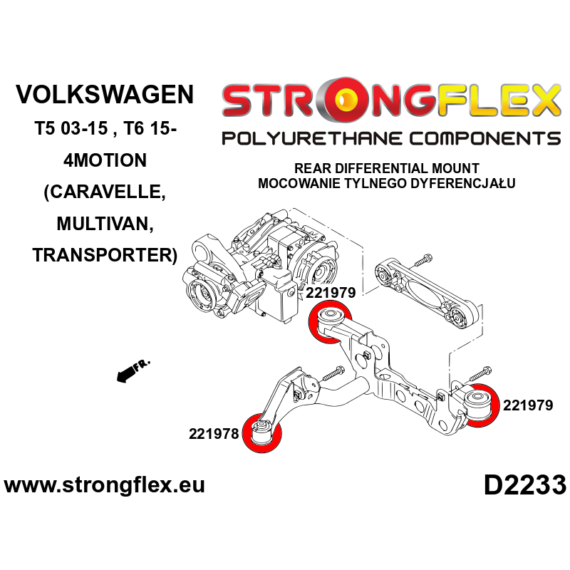 STRONGFLEX|221978A: Rear differential mounting bush 4Motion - front SPORT Volkswagen T5 03-15 Caravelle diagram scheme:D2233