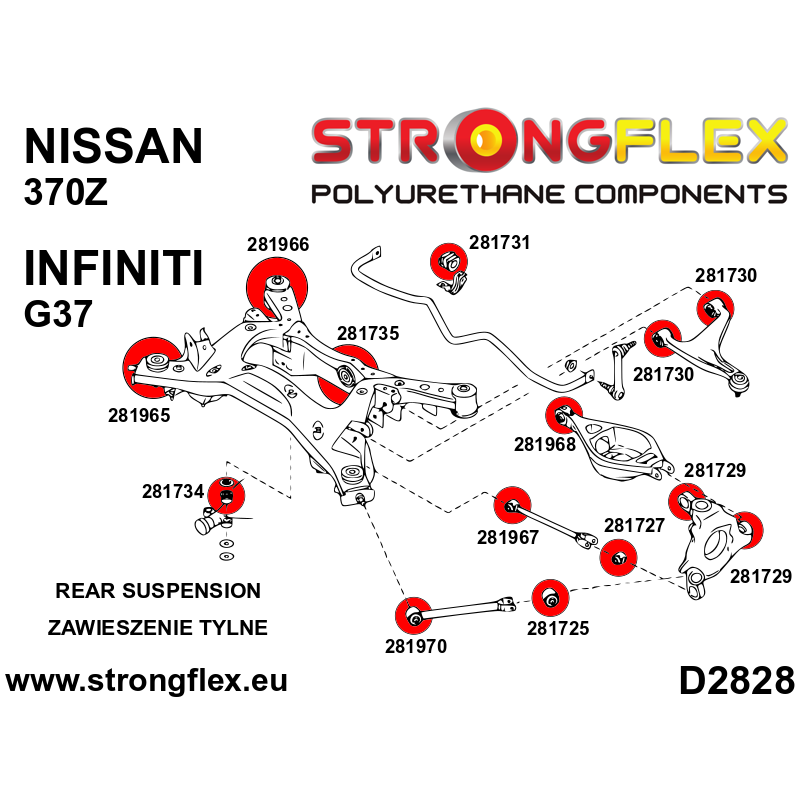 STRONGFLEX|281734A: Tuleja tylnego dyferencjału - przednia SPORT Nissan 350Z 02-08 Z33 370Z 09-20 Z34 diagram schemat:D2828