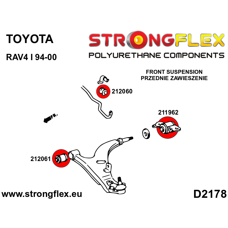 STRONGFLEX|211962A: Front wishbone rear bush SPORT Toyota Celica V 89-93 T180 GT-Four/All-Track RAV4 I diagram scheme:D2178