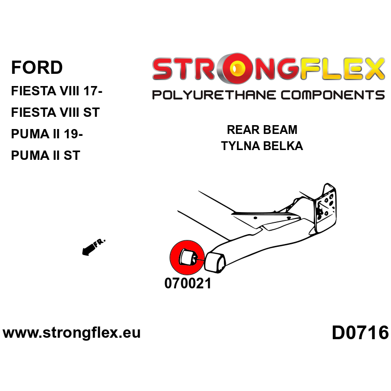 STRONGFLEX|070021A: Hinterstrahl-Montagebuchse SPORT Ford Fiesta MK8/ST 17- Puma MK2 Diagramm Schema:D0071