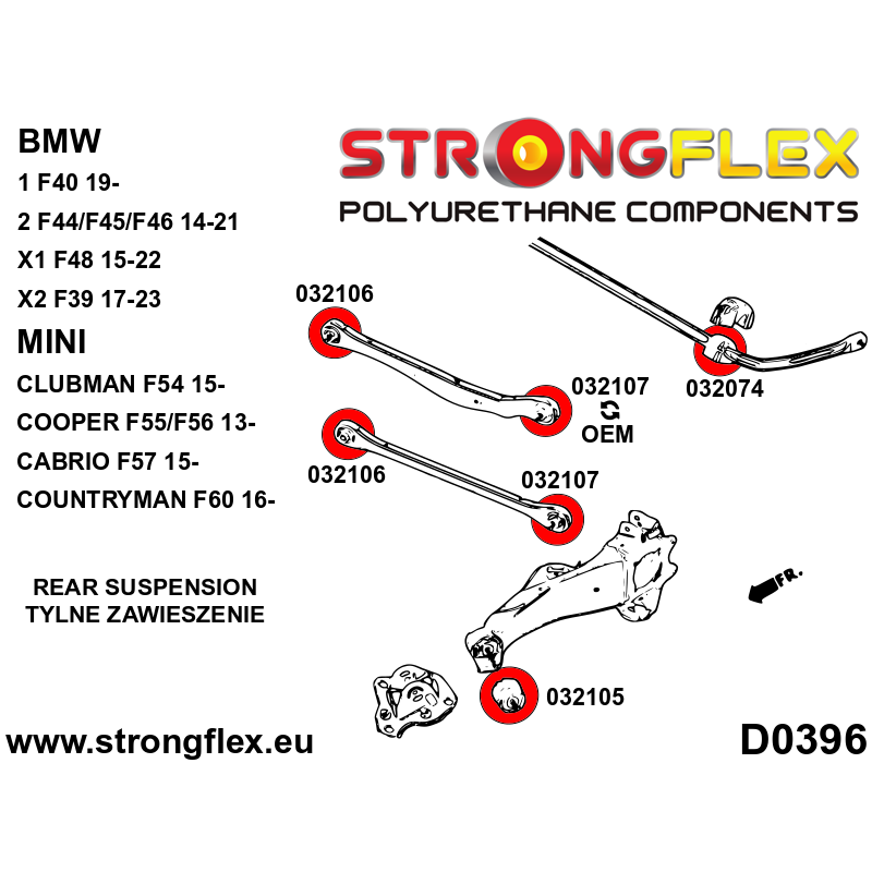 STRONGFLEX|036111A: Full suspension  polyurethane bush kit SPORT Mini F55/F56/F57 13- F54 Clubman/F60 diagram scheme:D0396