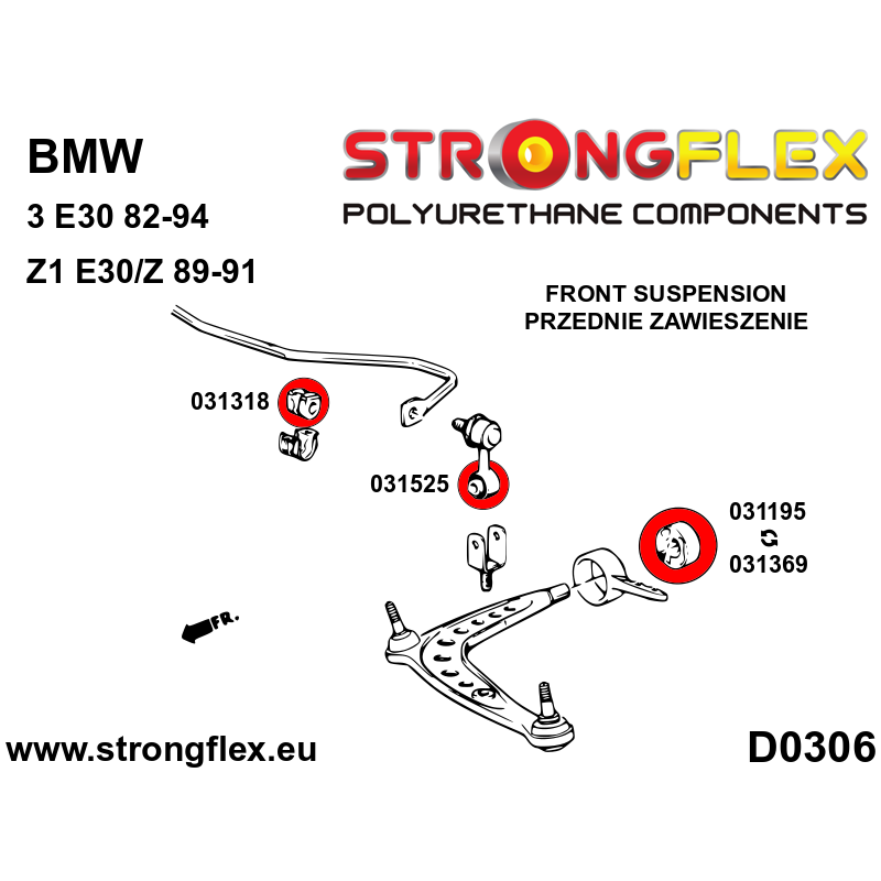 STRONGFLEX|036121A: Komplettes Fahrwerk Buchsen-Kit SPORT BMW Z1 89-91 Diagramm Schema:D0306