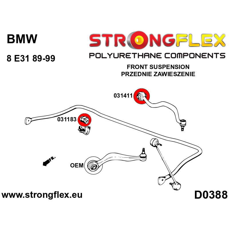 STRONGFLEX|031183A: Tuleja stabilizatora przedniego SPORT BMW Seria 3 III 90-99 E36 93-00 Compact 92-99 diagram schemat:D0388