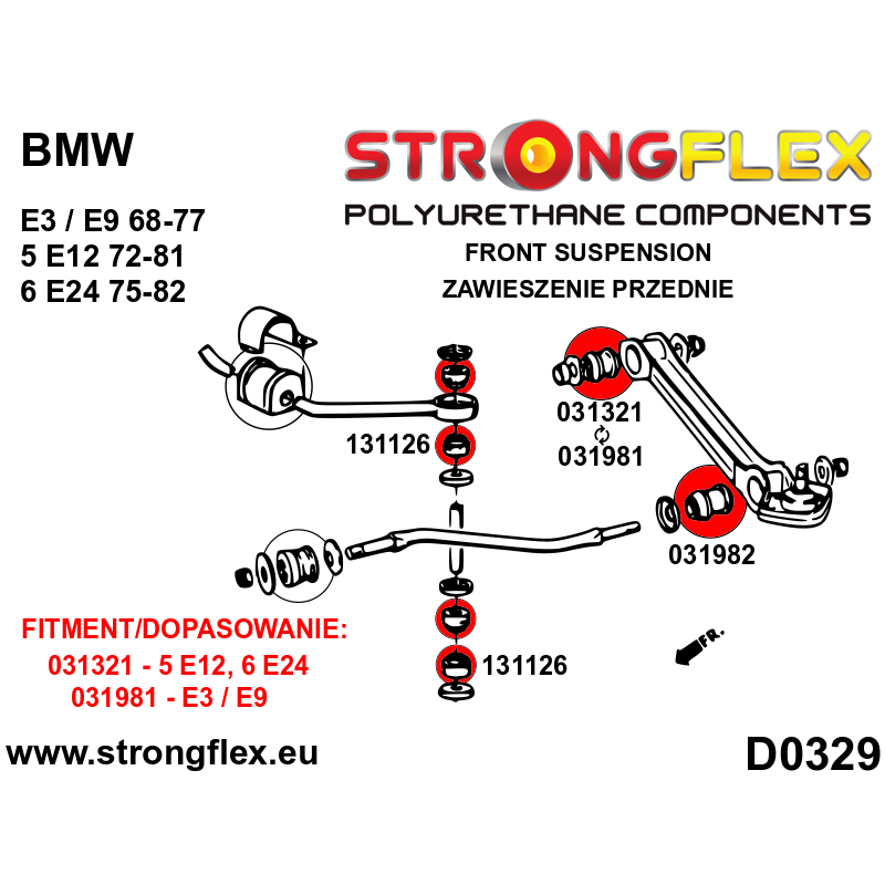 STRONGFLEX|031321A: Tuleja wahacza przedniego - wewnętrzna SPORT BMW Seria 3 I 75-82 E21 6 76-89 E24 5 diagram schemat:D0329