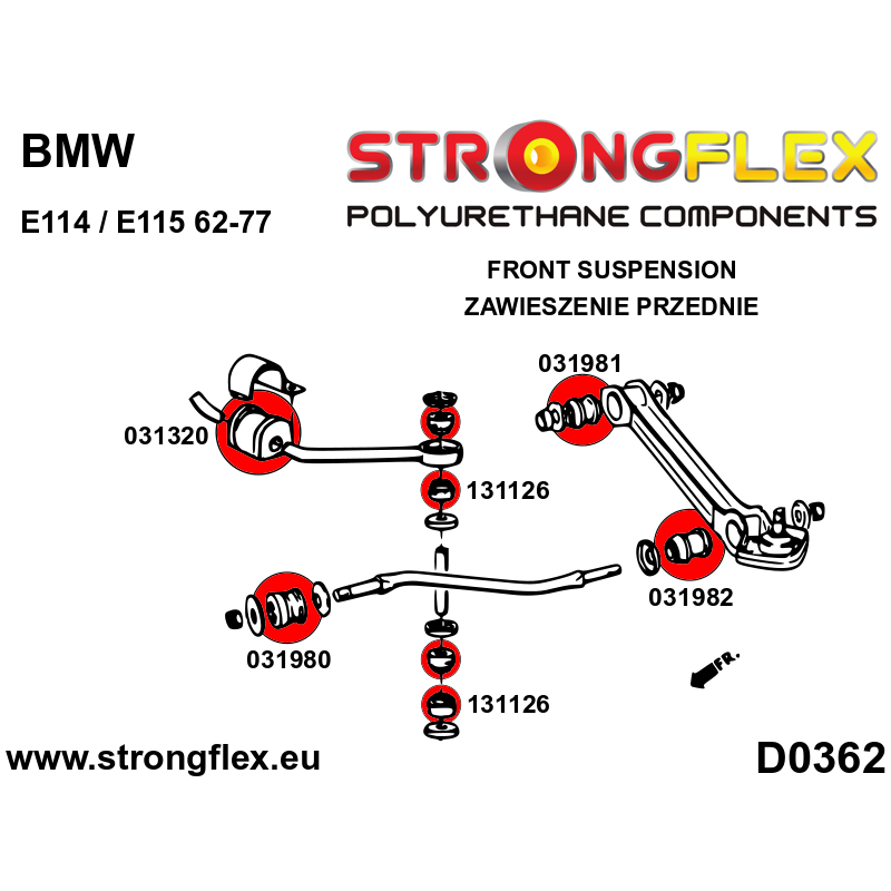 STRONGFLEX|131126A: Front eye bolt mounting bush SPORT BMW Seria 3 I 75-82 E21 6 76-89 E24 Daewoo Espero diagram scheme:D0362