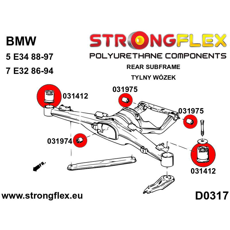 STRONGFLEX|031974A: Rear differential - front bush SPORT BMW Seria 5 III 88-96 E34 7 II 86-94 diagram scheme:D0317