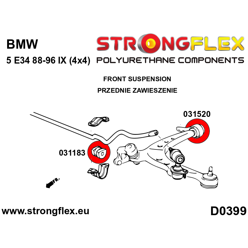 STRONGFLEX|031520A: Front wishbone rear bush xi/xd/ix (4x4) SPORT BMW Seria 3 IV 98-07 E46 97-06 xi/xd 5 diagram scheme:D0399