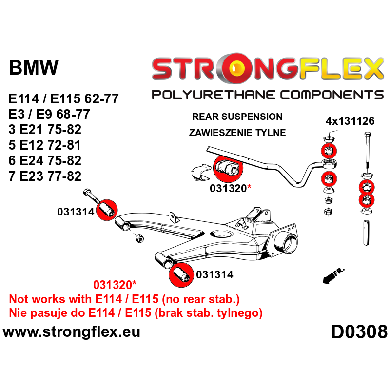 036125A: Rear suspension bush kit SPORT