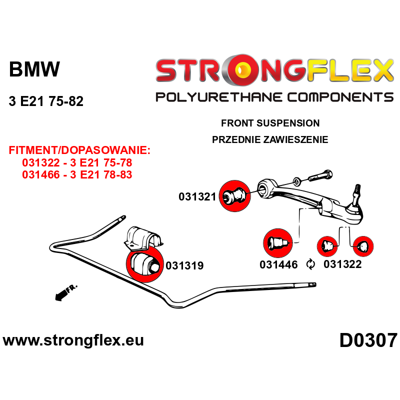 STRONGFLEX|031321A: Vordere Querlenkerbuchse - innen SPORT BMW Seria 3 I 75-82 E21 6 76-89 E24 5 72-81 E12 Diagramm Schema:D0307