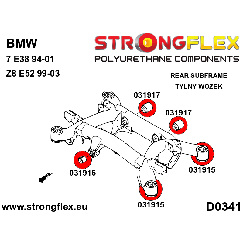 STRONGFLEX|036089A: Hinterachsträger - buchsensatz SPORT BMW Seria 7 III 94-01 E38 Z8 99-03 Diagramm Schema:D0341