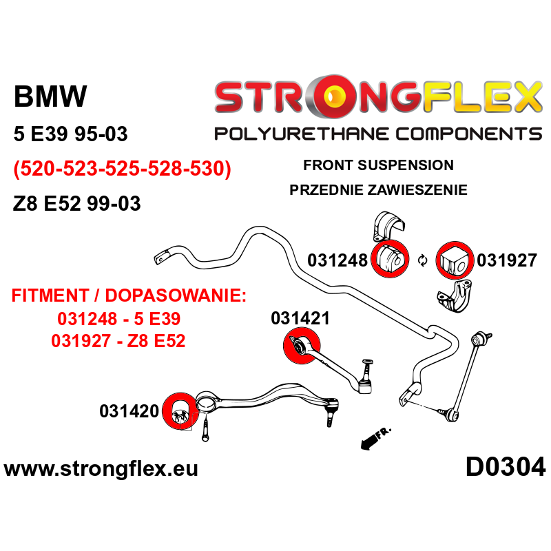 STRONGFLEX|036233A: Full suspension bush kit E39 Sedan SPORT BMW Seria 5 IV 95-03 E39 Sedan diagram scheme:D0304