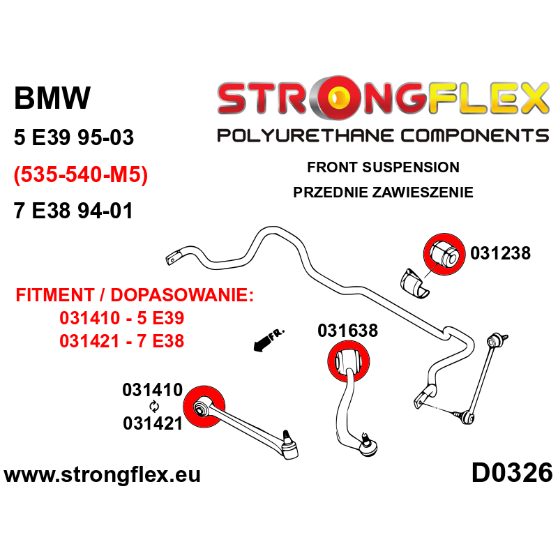 036233A: Full suspension bush kit E39 Sedan SPORT - Polyurethane strongflex.eu