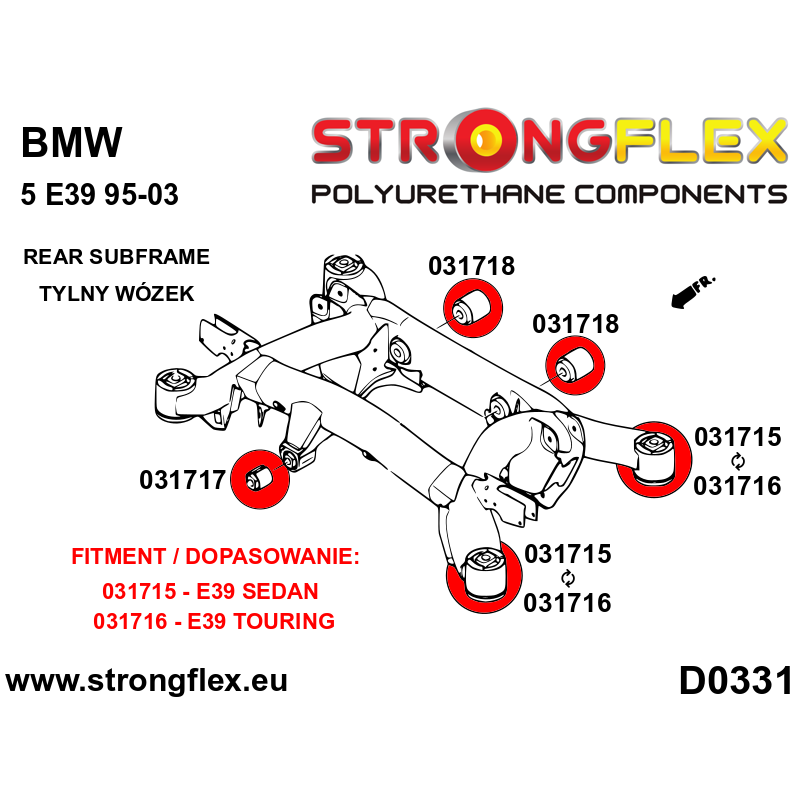 036233A: Full suspension bush kit E39 Sedan SPORT - Polyurethane strongflex.eu