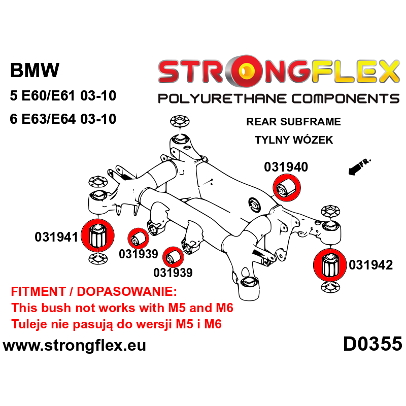 STRONGFLEX|036248A: Full suspension polyurethane bush kit SPORT BMW Seria 5 V 03-10 E60/E61 Sedan RWD diagram scheme:D0035